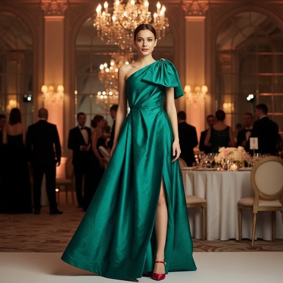 Sachin + Babi Dresses & Skirts - 🌟Sachin & Babi Viola Gown Green Moiré One Shoulder Dress Gown With Pockets sz 10